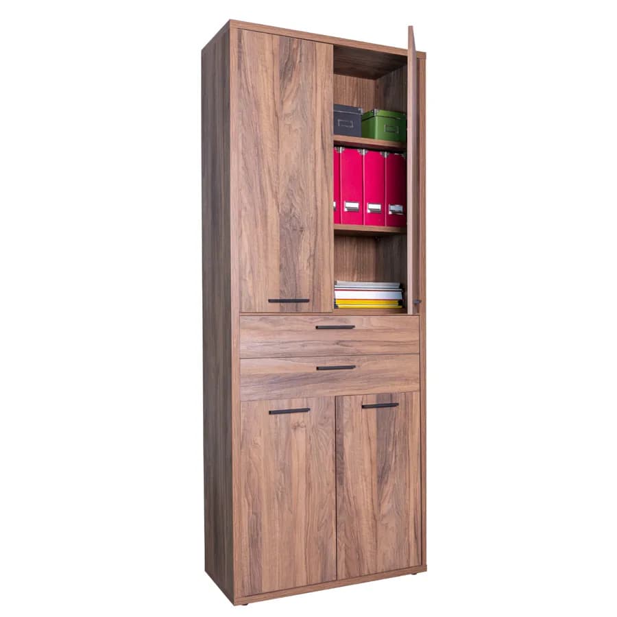 Mobile multiuso 82x217h cm noce brera con 4 ante e 2 cassetti - Historic brown