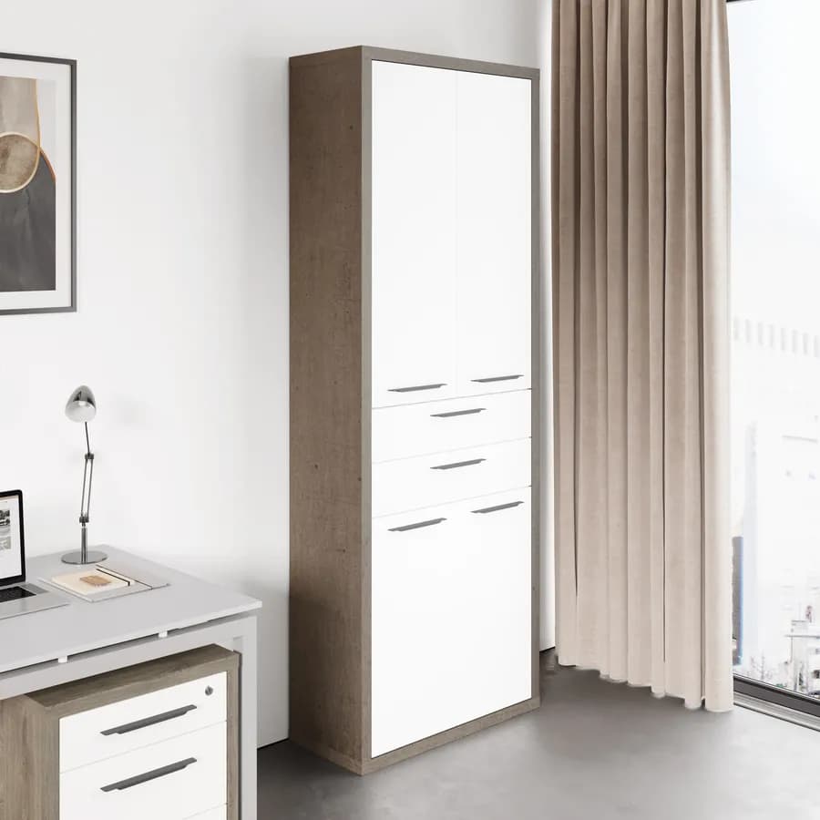 Libreria 82x217h cm rovere tartufo con 4 ante e 2 cassetti bianco lucido - Homely office