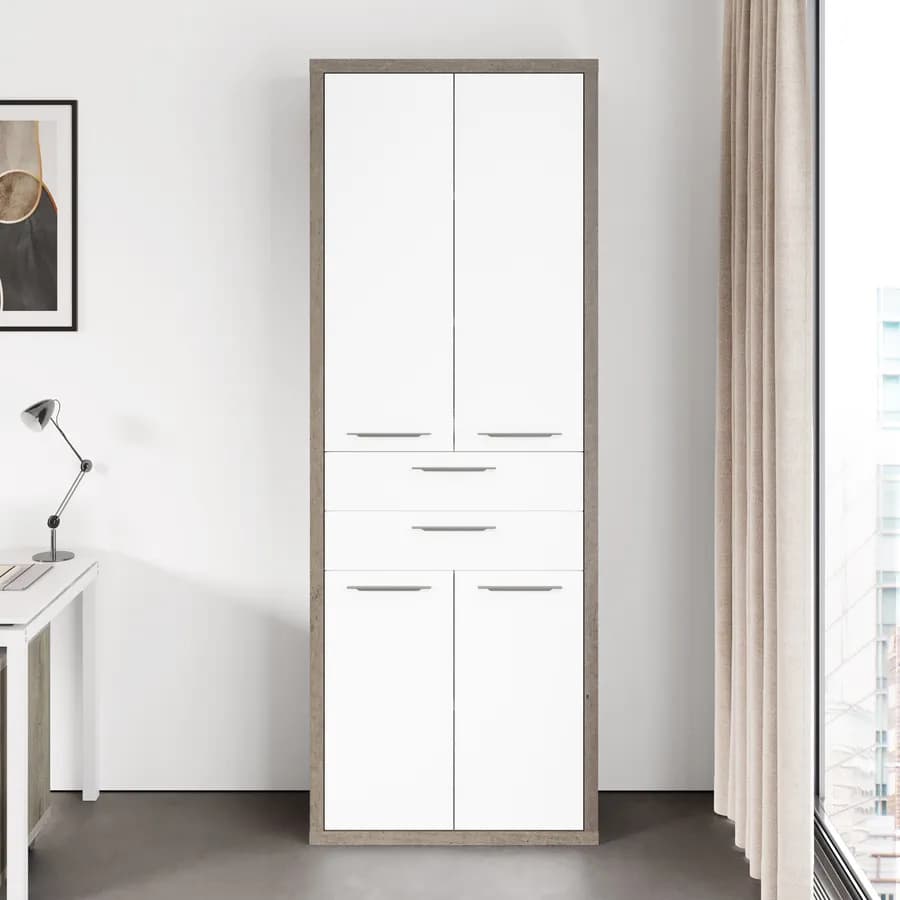 Libreria 82x217h cm rovere tartufo con 4 ante e 2 cassetti bianco lucido - Homely office