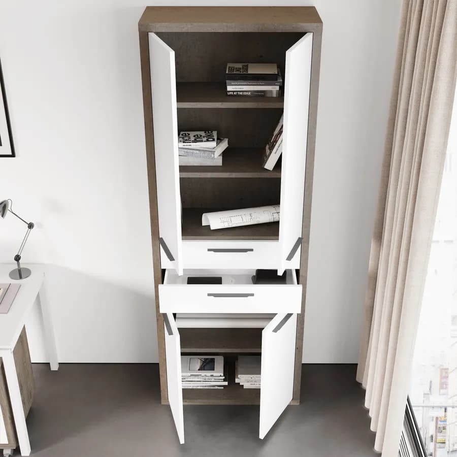 Libreria 82x217h cm rovere tartufo con 4 ante e 2 cassetti bianco lucido - Homely office
