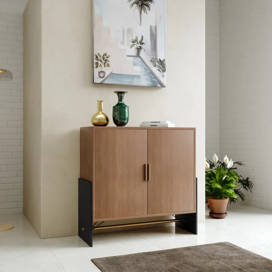 Mobile multiuso 93x90h cm in legno noce benson e metallo nero con 2 ante - Colys