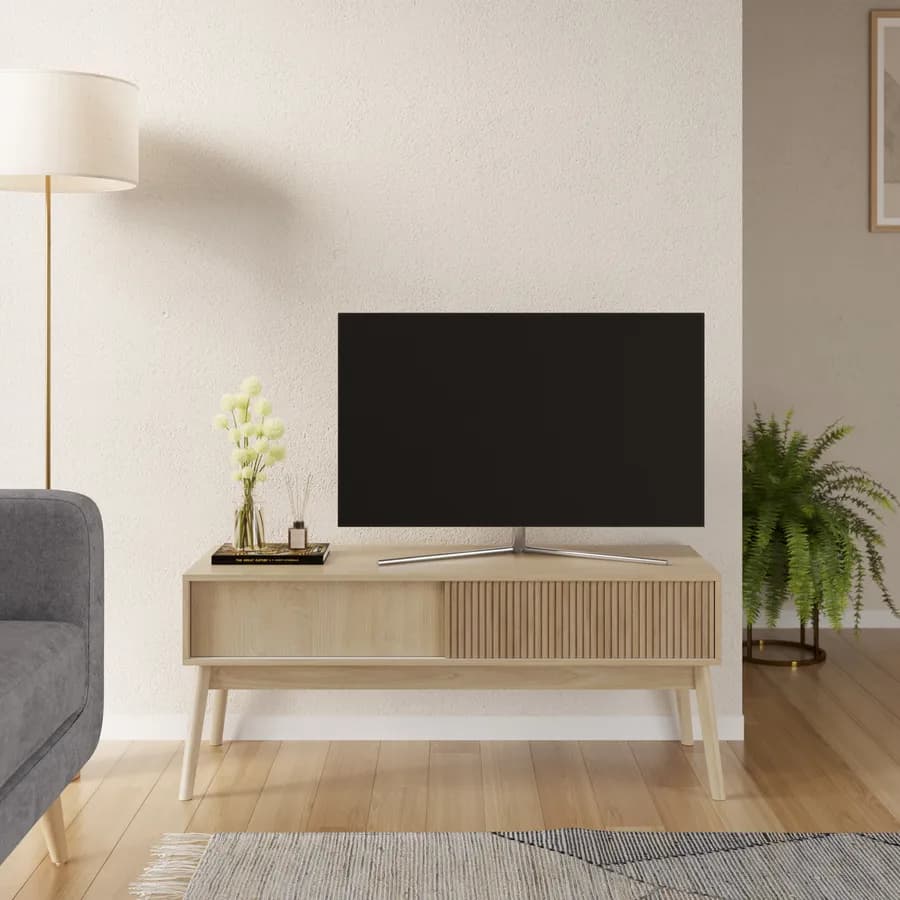 Mobile porta tv 115x48h cm effetto legno di betulla baltica con 2 ante scorrevoli - Monsieur