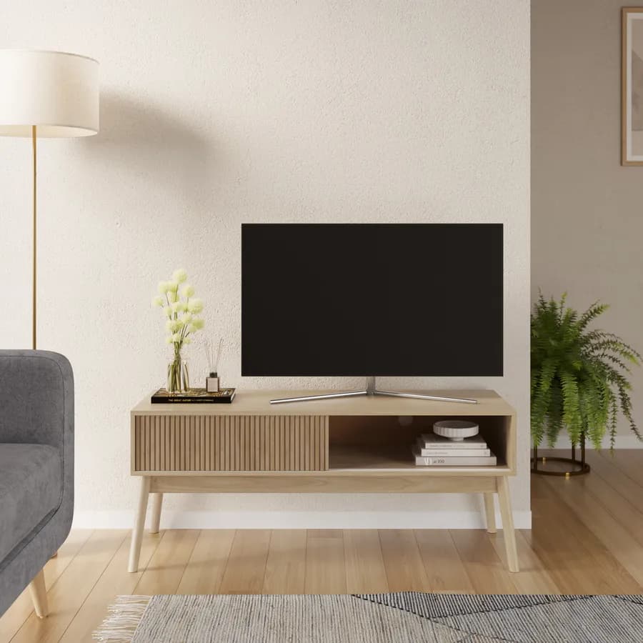Mobile porta tv 115x48h cm effetto legno di betulla baltica con 2 ante scorrevoli - Monsieur