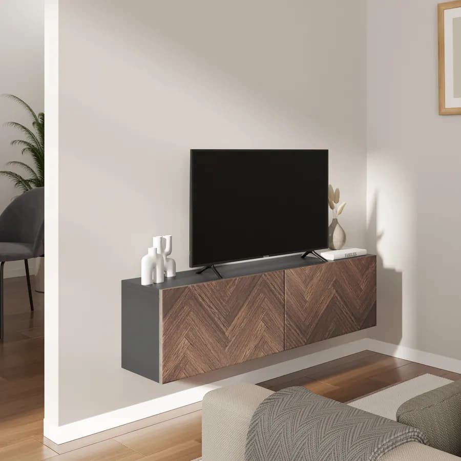 Mobile porta tv 120 cm antracite e noce effetto parquet con 2 ante - Betka
