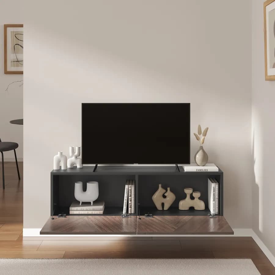 Mobile porta tv 120 cm antracite e noce effetto parquet con 2 ante - Betka