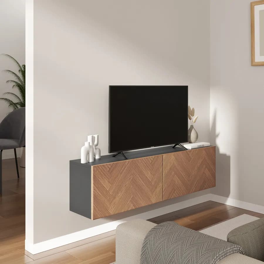 Mobile porta tv 120 cm antracite e rovere effetto parquet con 2 ante - Betka