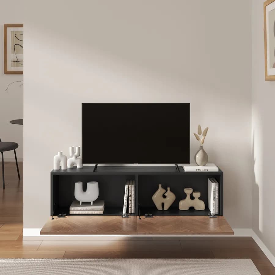 Mobile porta tv 120 cm antracite e rovere effetto parquet con 2 ante - Betka