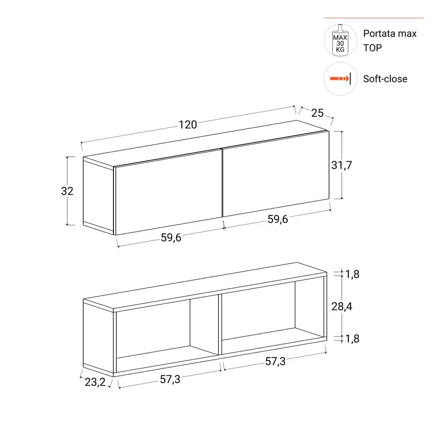 Mobile porta tv 120 cm bianco e rovere effetto parquet con 2 ante - Betka