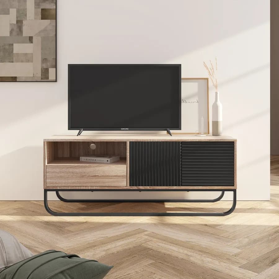 Mobile porta tv 120 cm in legno cannettato rovere e nero - Sven