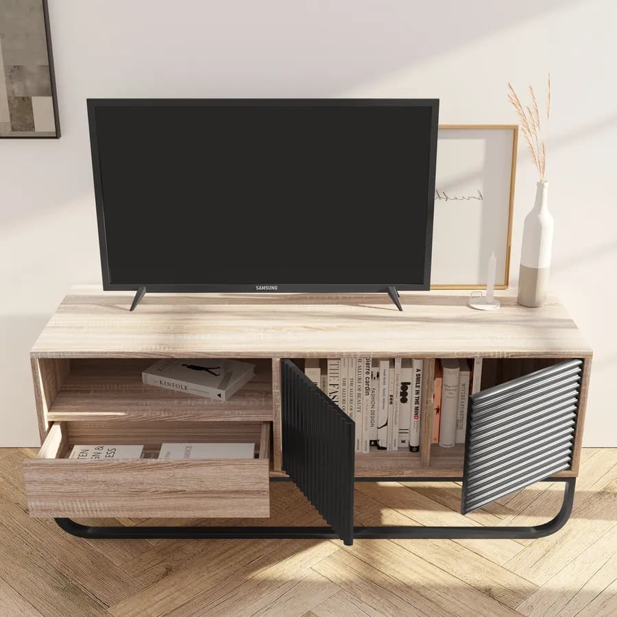 Mobile porta tv 120 cm in legno cannettato rovere e nero - Sven