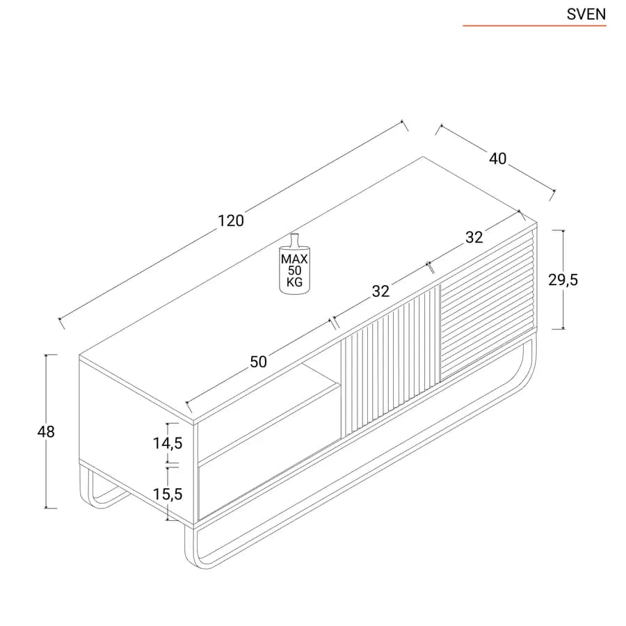 Mobile porta tv 120 cm in legno cannettato rovere e nero - Sven