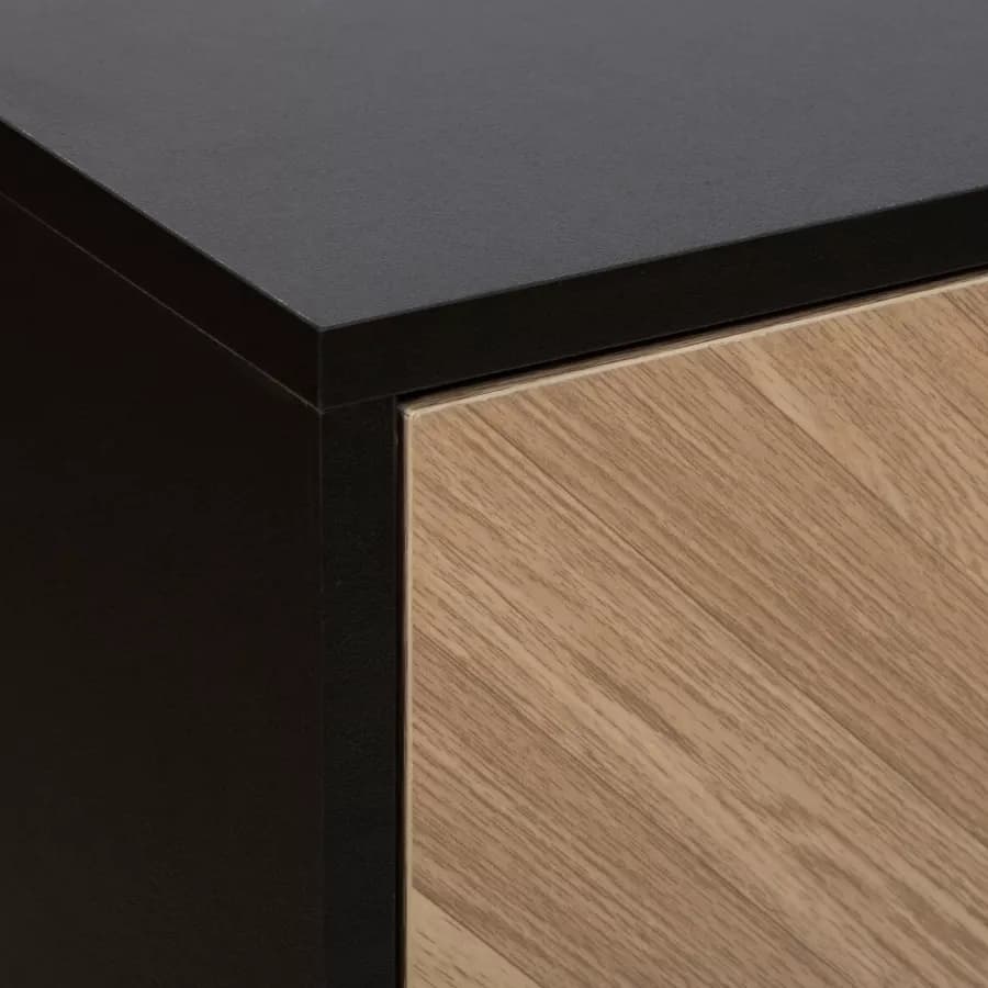 Mobile porta tv 120x40 cm in acciaio nero con ante in legno effetto parquet - Blacky