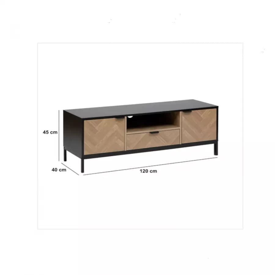 Mobile porta tv 120x40 cm in acciaio nero con ante in legno effetto parquet - Blacky