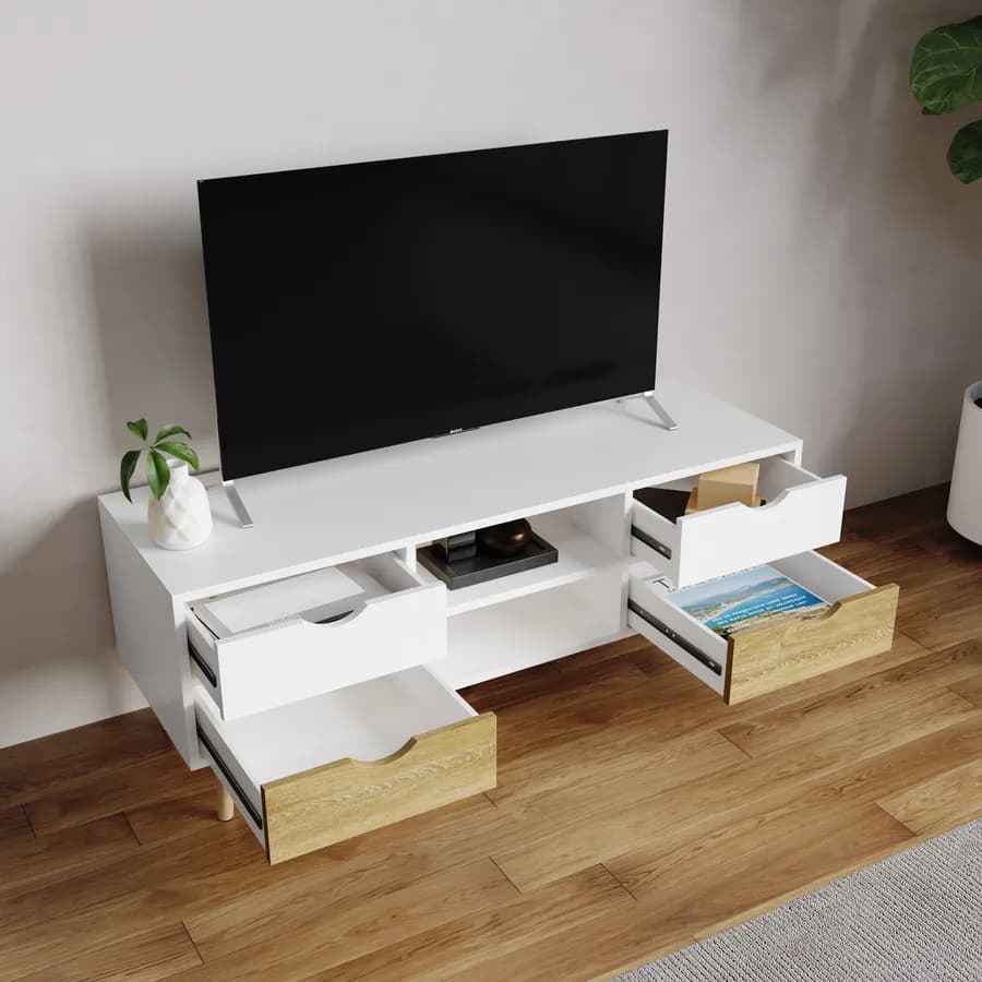 Mobile porta tv 120x45h cm bianco e rovere con 4 cassetti - Kidman