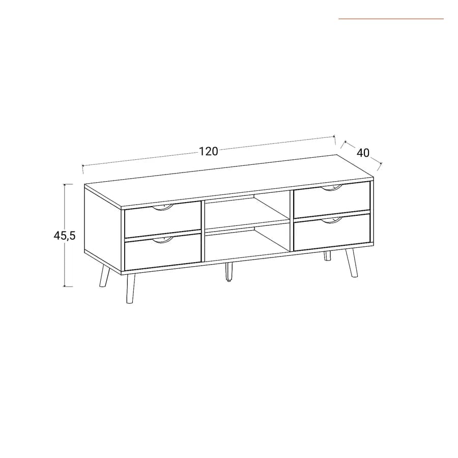 Mobile porta tv 120x45h cm bianco e rovere con 4 cassetti - Kidman