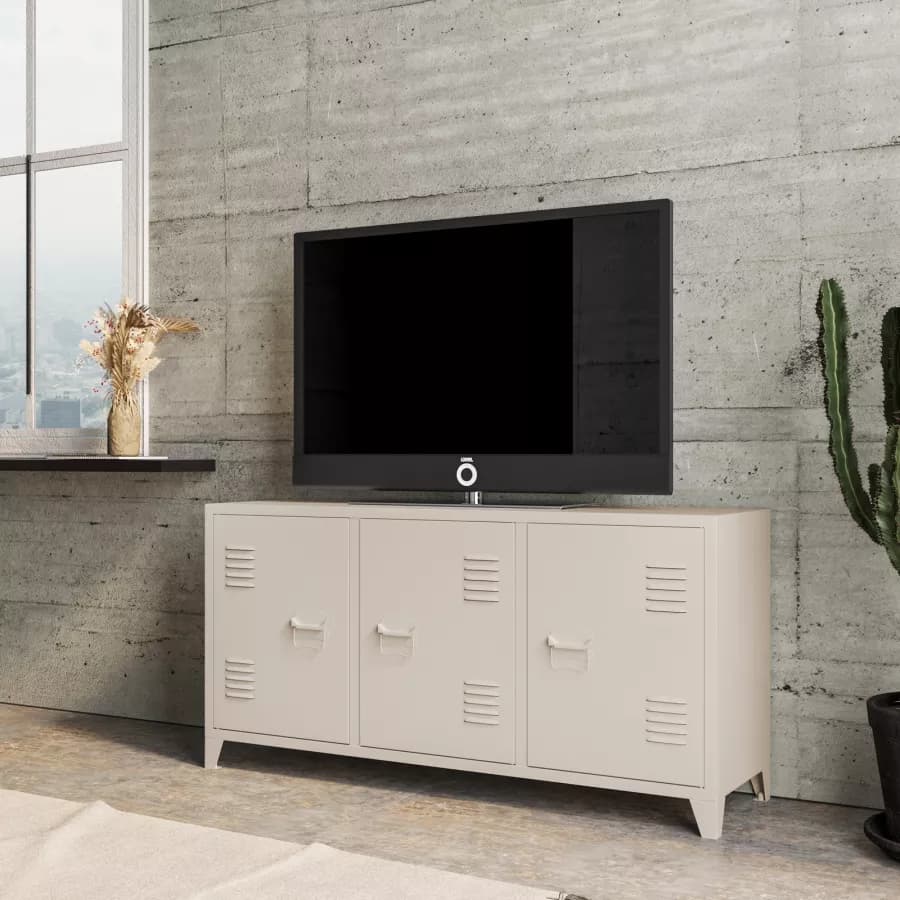 Mobile porta tv 120x60h cm in acciaio verniciato crema con 3 ante - Easton