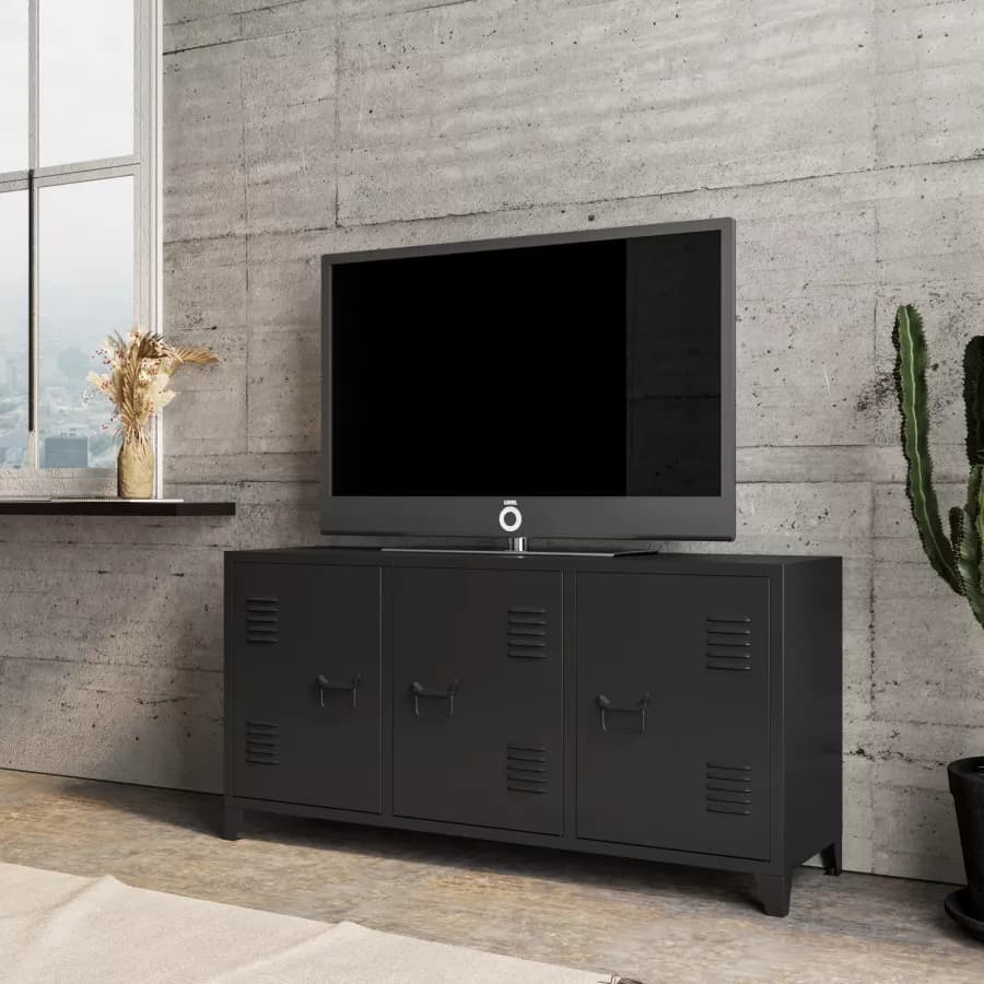Mobile porta tv 120x60h cm in acciaio verniciato nero con 3 ante - Easton