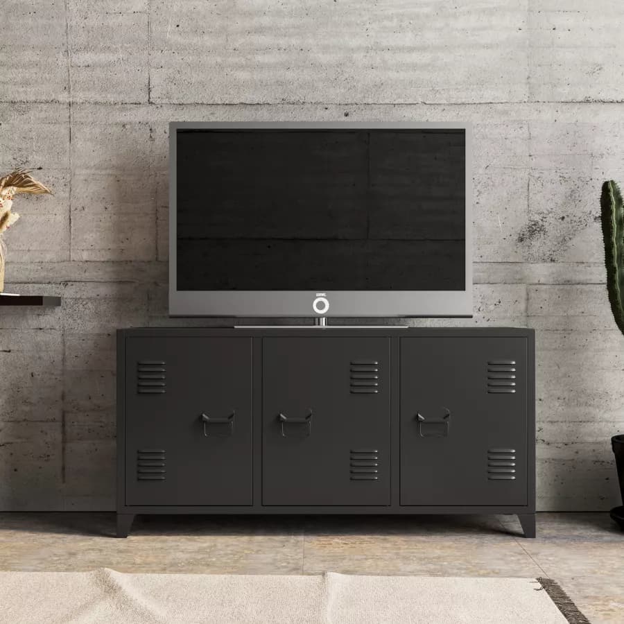 Mobile porta tv 120x60h cm in acciaio verniciato nero con 3 ante - Easton