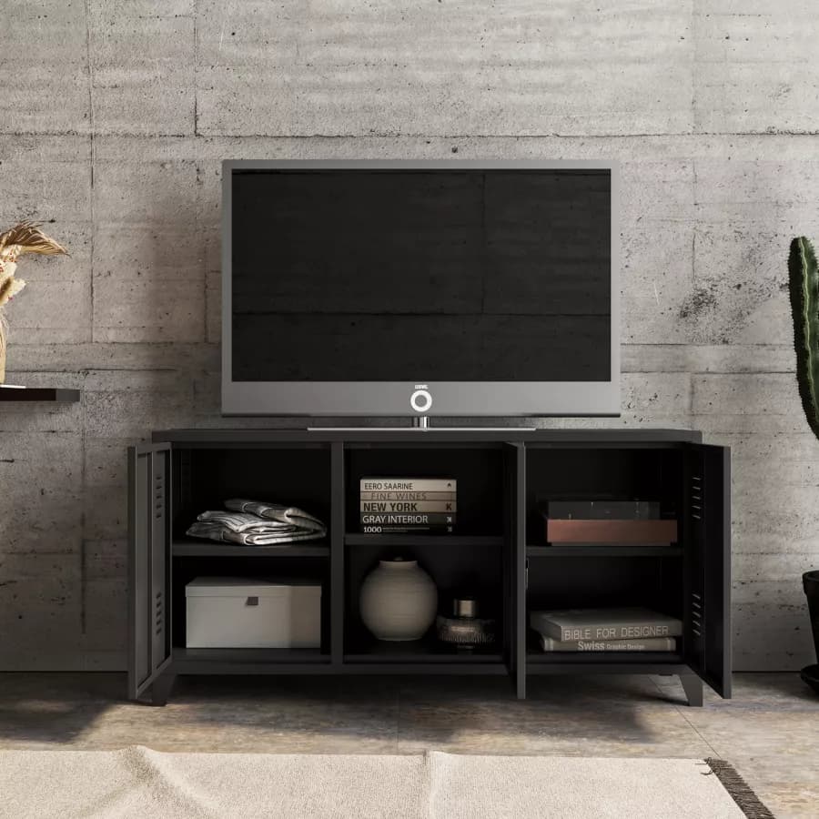 Mobile porta tv 120x60h cm in acciaio verniciato nero con 3 ante - Easton