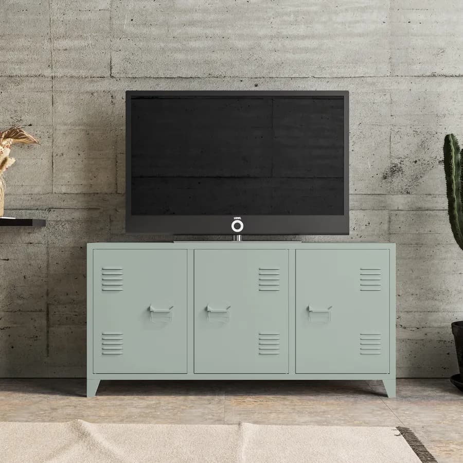 Mobile porta tv 120x60h cm in acciaio verniciato verde salvia con 3 ante - Easton