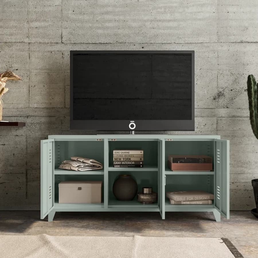 Mobile porta tv 120x60h cm in acciaio verniciato verde salvia con 3 ante - Easton