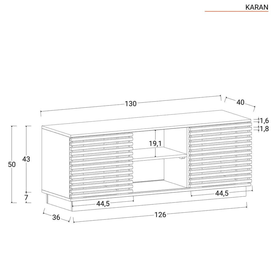 Mobile porta TV 130x50 cm in legno di acacia cannettato - Karan