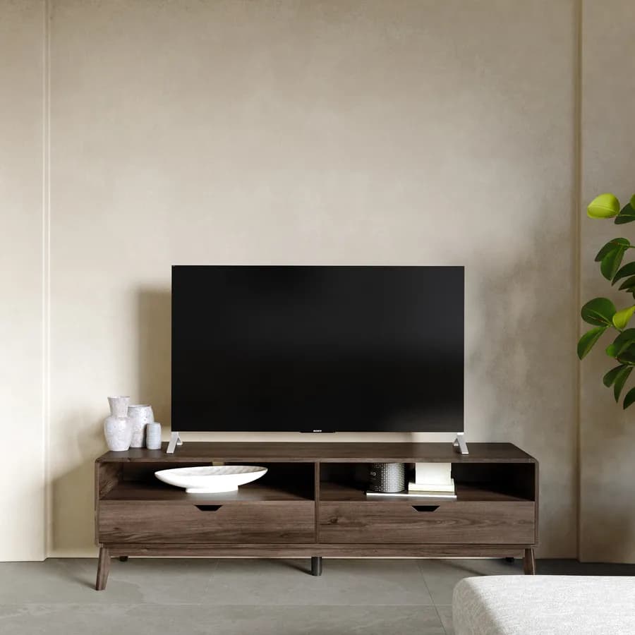 Mobile porta tv 150x45h cm in legno rovere kover con 2 vani a giorno e 2 cassetti - Ember