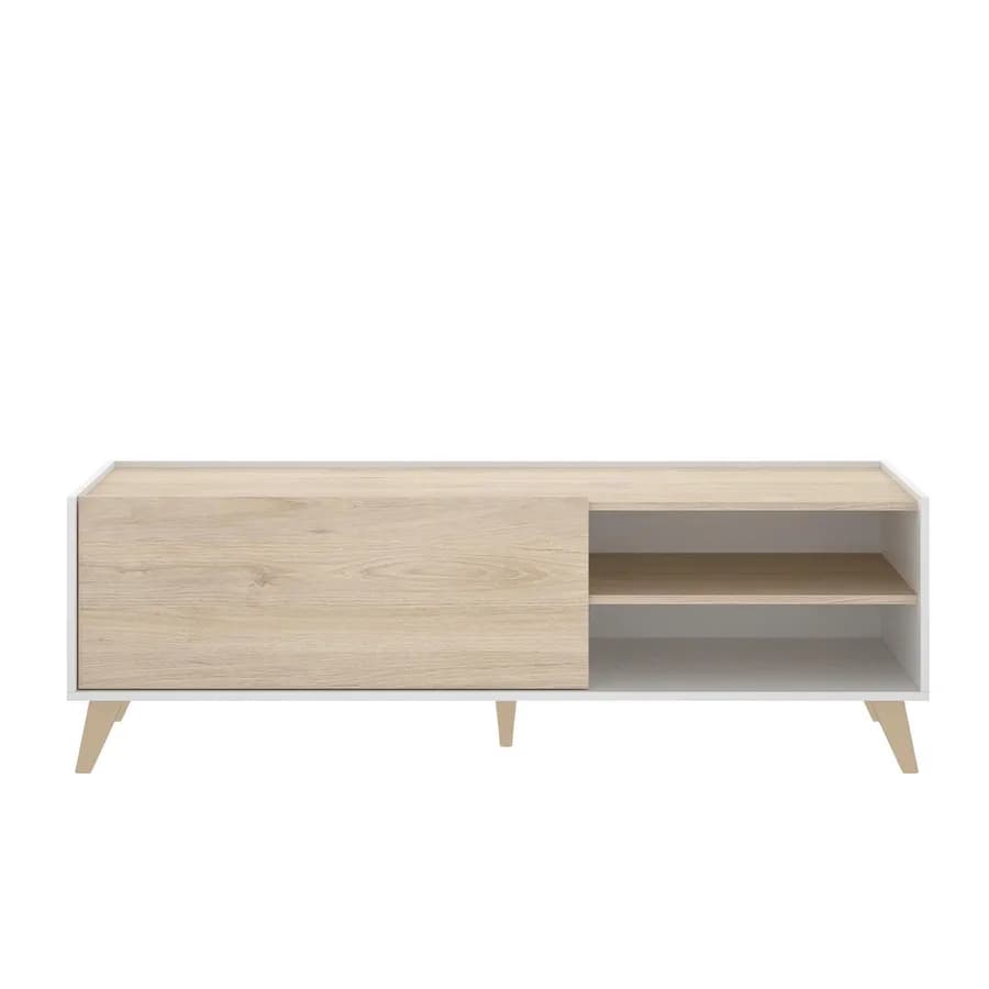 Mobile porta tv 155 cm in legno naturale e bianco - Eike