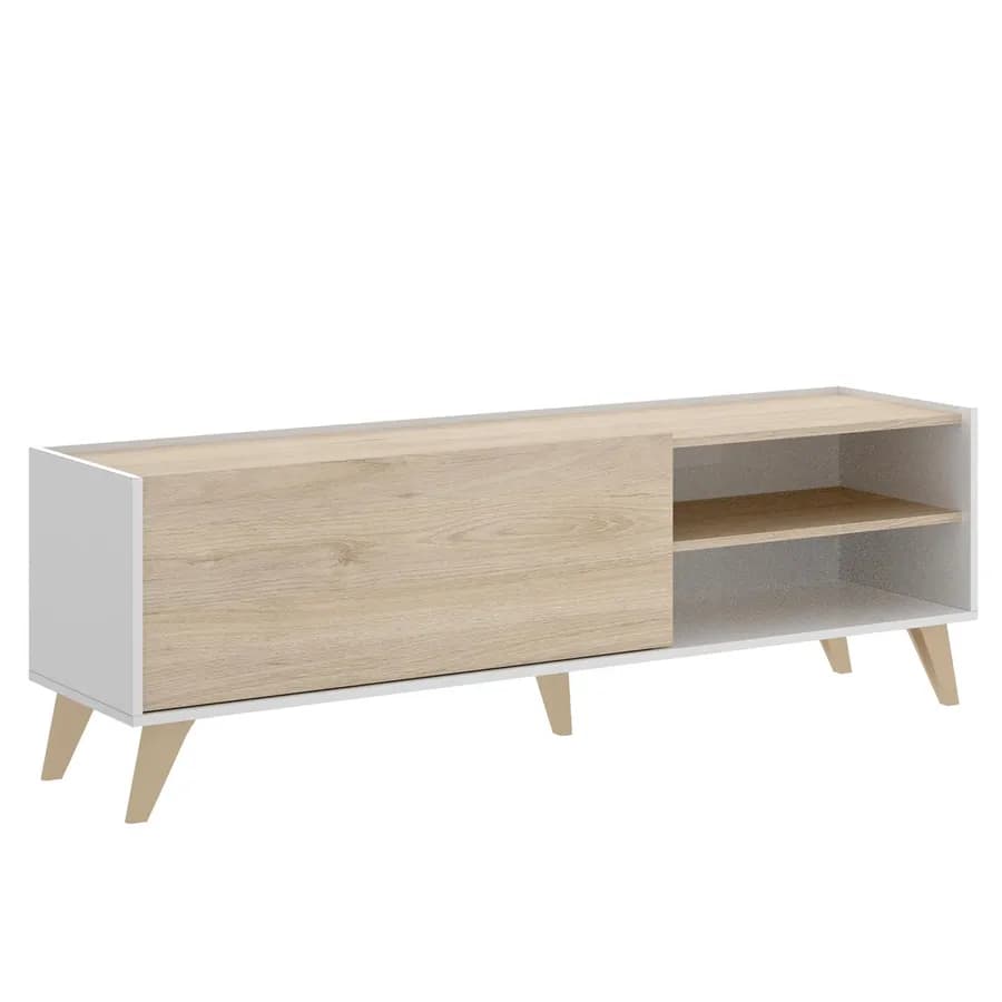 Mobile porta tv 155 cm in legno naturale e bianco - Eike