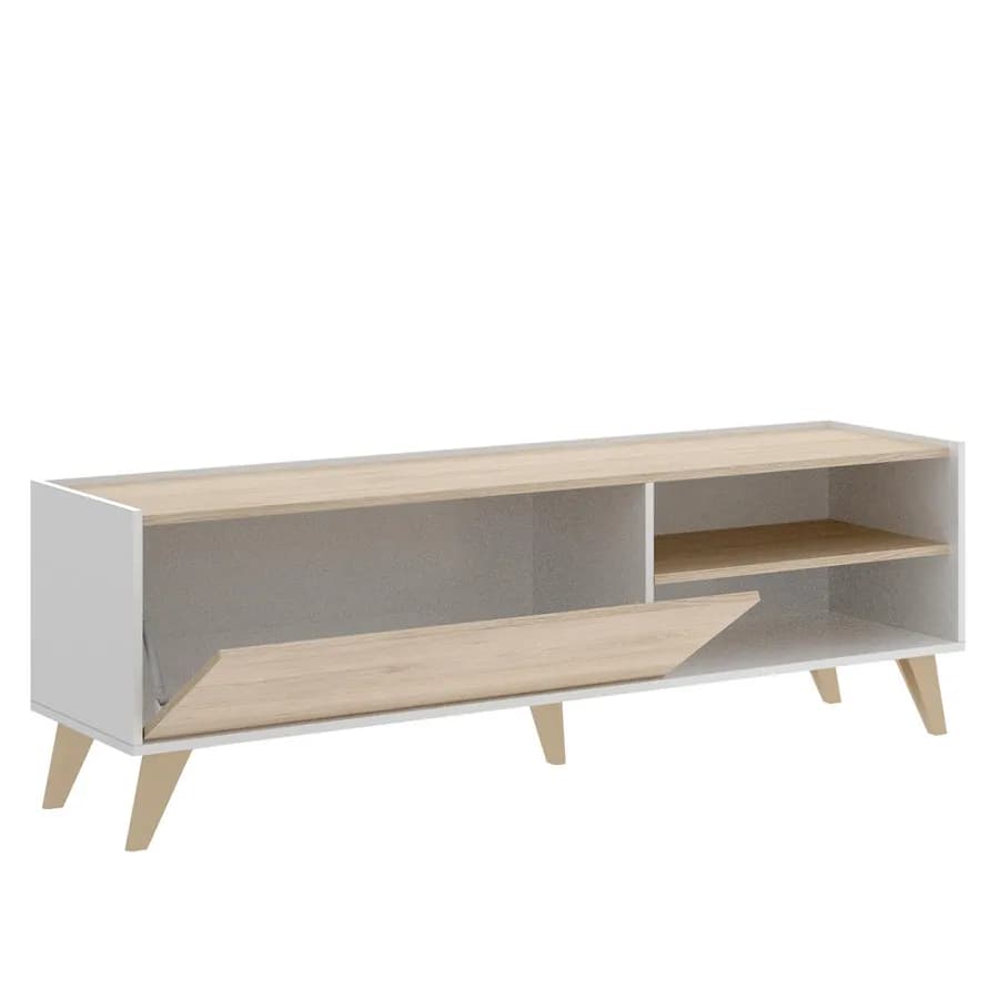 Mobile porta tv 155 cm in legno naturale e bianco - Eike