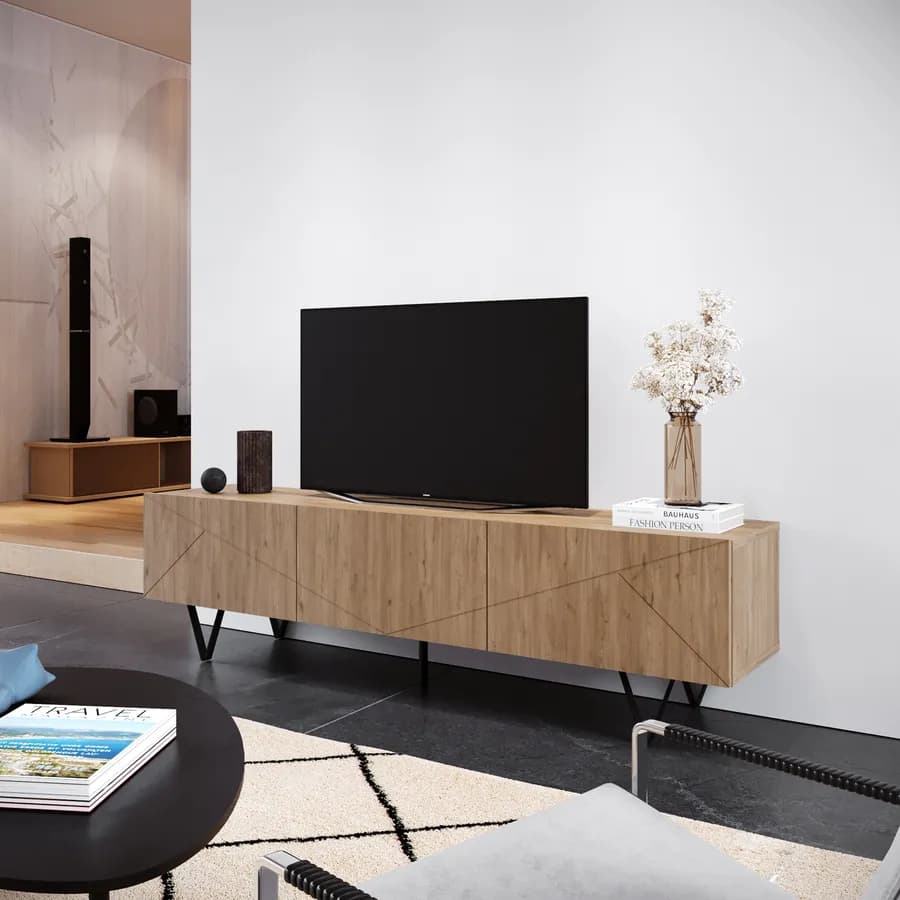 Mobile porta tv 160x40h cm noce con 4 ante e gambe in metallo nero - Nilufar