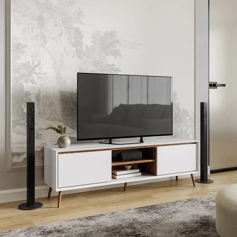 Mobile porta tv 160x50h cm bianco e rovere con 2 ante - Pixie