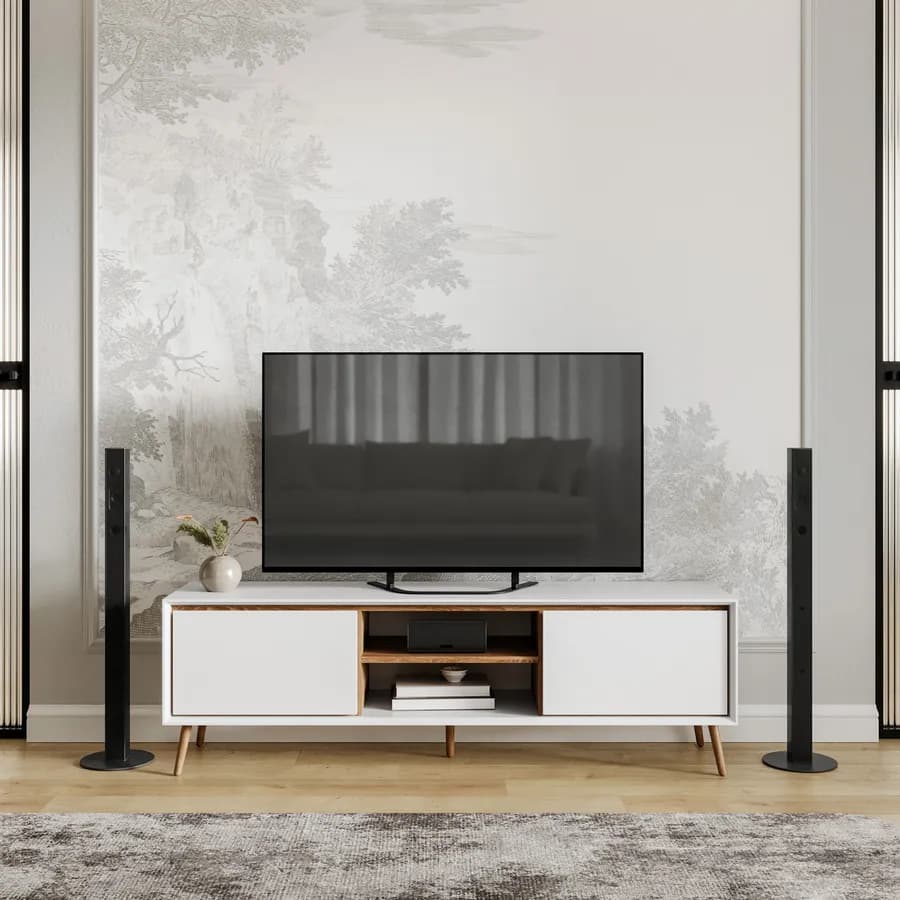 Mobile porta tv 160x50h cm bianco e rovere con 2 ante - Pixie