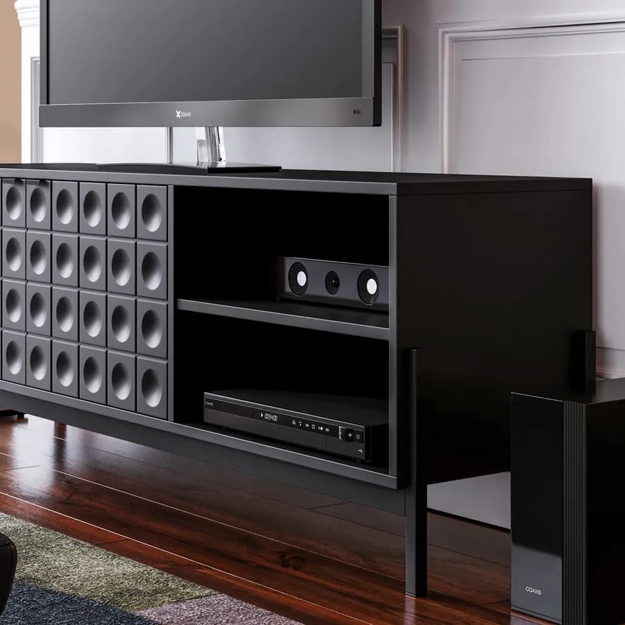 Mobile porta tv 163x58h cm nero con piedi in metallo e 2 ante soft close - Miara