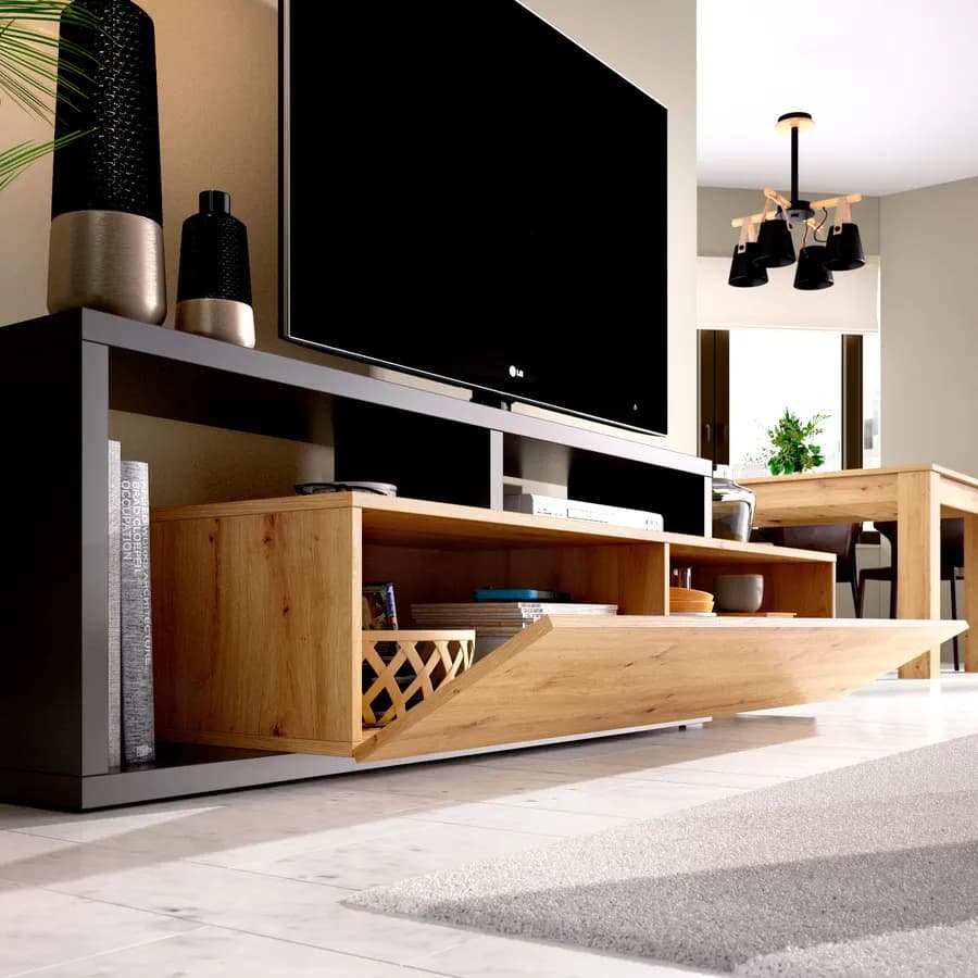 Mobile porta TV 165 cm in legno rovere nordico e grafite - Maril