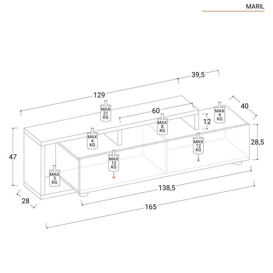 Mobile porta TV 165 cm in legno rovere nordico e grafite - Maril