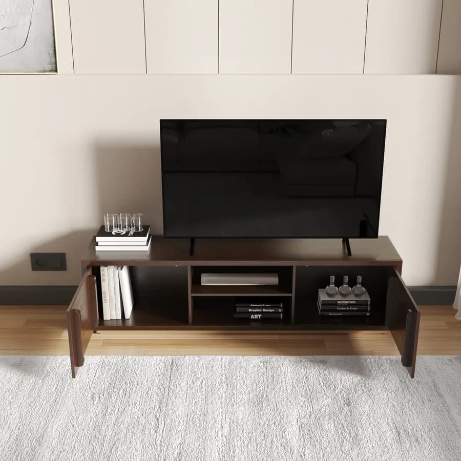 Mobile porta tv 170x45h cm in legno di mango color noce con 2 ante - Flame