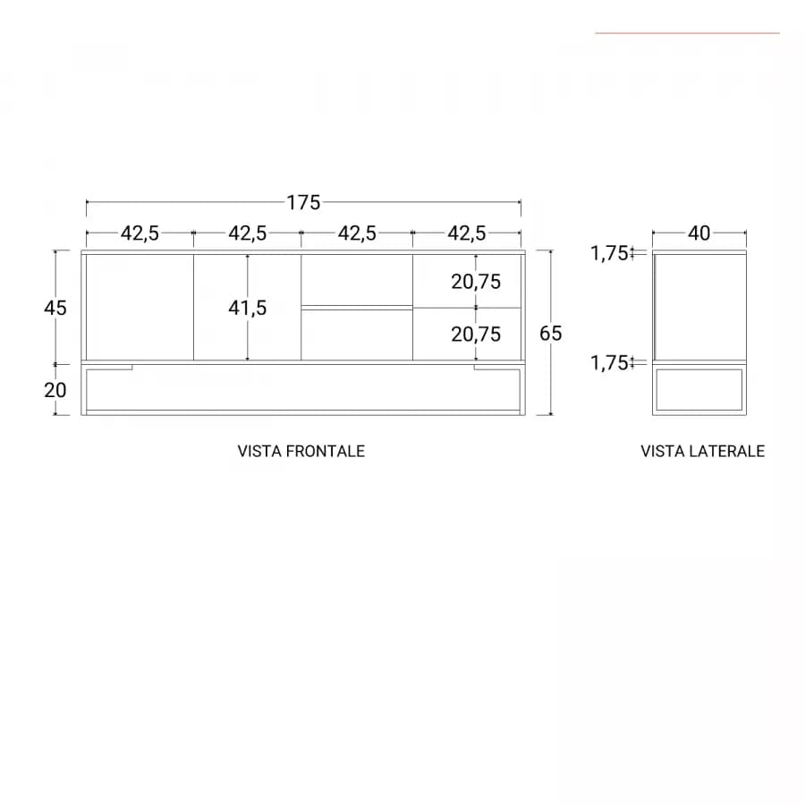 Mobile porta tv 175x40 cm in legno di mango e metallo con 2 ante e 2 cassetti - Freia Mango