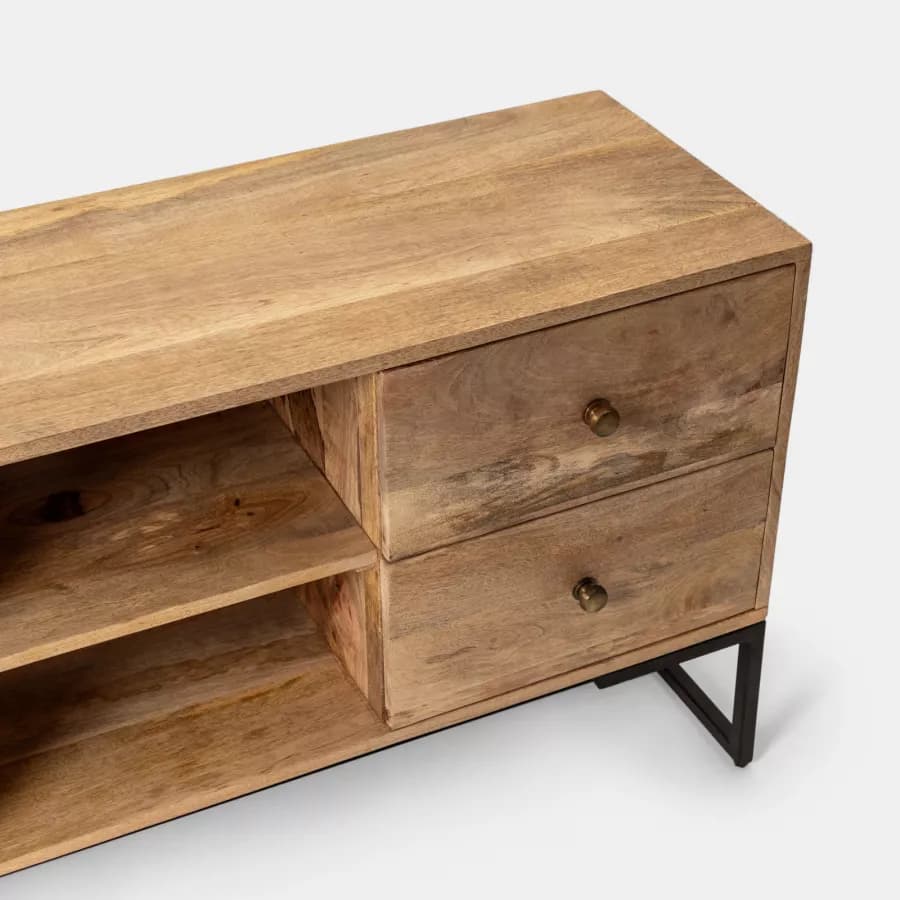 Mobile porta tv 175x40 cm in legno di mango e metallo con 2 ante e 2 cassetti - Freia Mango