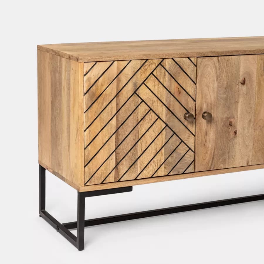 Mobile porta tv 175x40 cm in legno di mango e metallo con 2 ante e 2 cassetti - Freia Mango