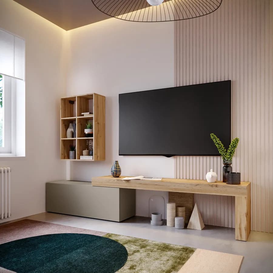 Mobile porta tv 180-290x40h cm rovere wotan e tortora con 1 anta - Kayros