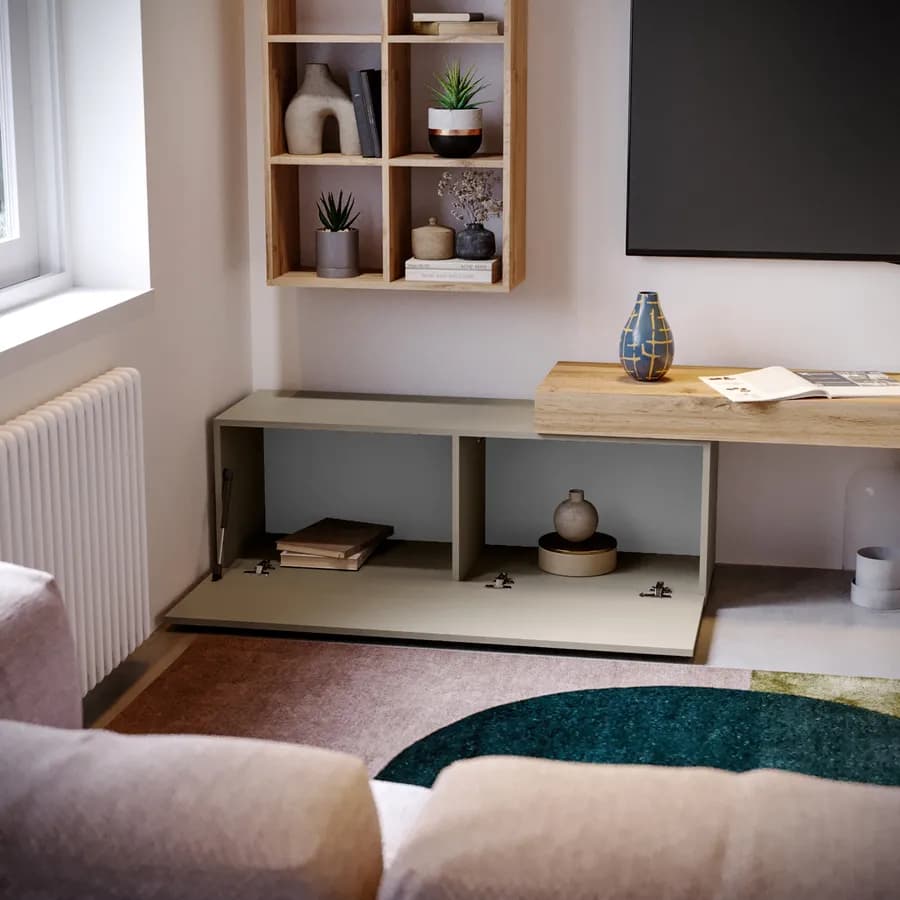 Mobile porta tv 180-290x40h cm rovere wotan e tortora con 1 anta - Kayros