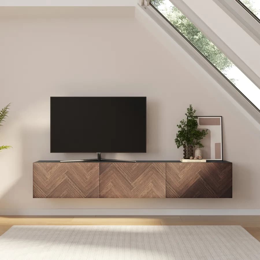 Mobile porta tv 180 cm antracite e noce effetto parquet con 3 ante - Betka