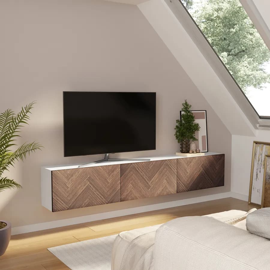 Mobile porta tv 180 cm bianco e noce effetto parquet con 3 ante - Betka