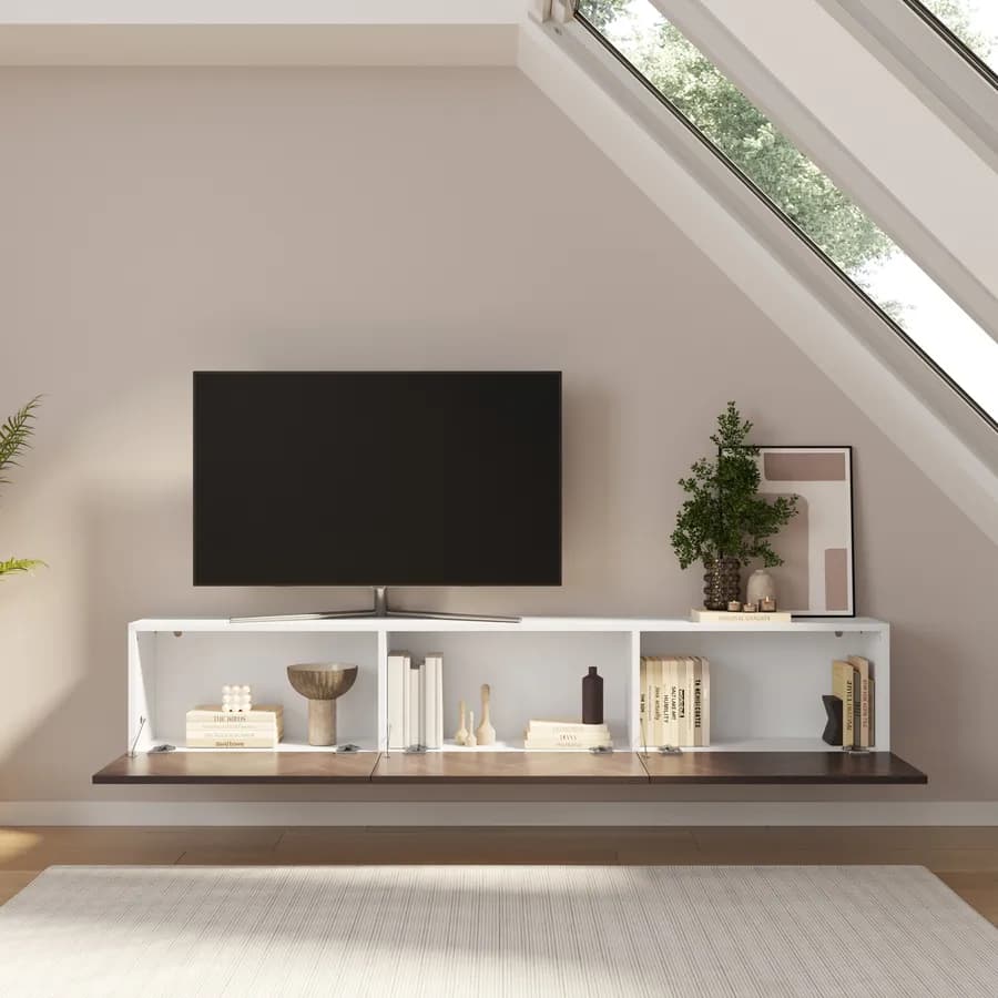 Mobile porta tv 180 cm bianco e noce effetto parquet con 3 ante - Betka
