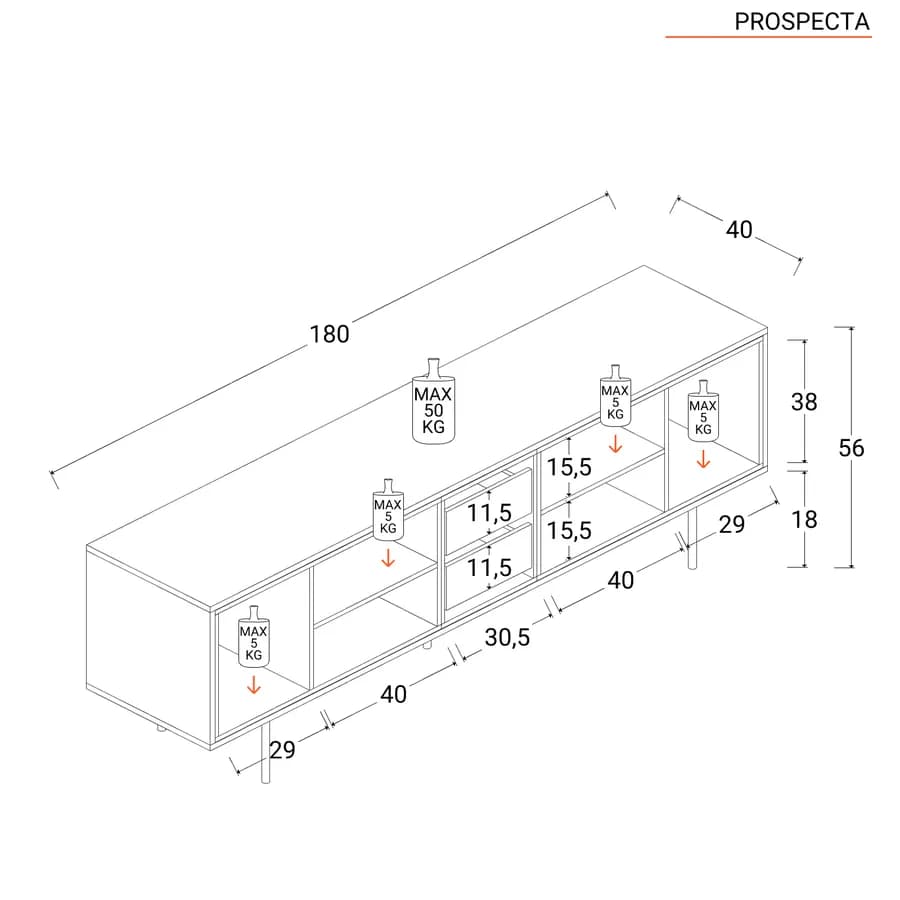Mobile porta tv 180x56h cm in legno rovere sonoma - Prospecta
