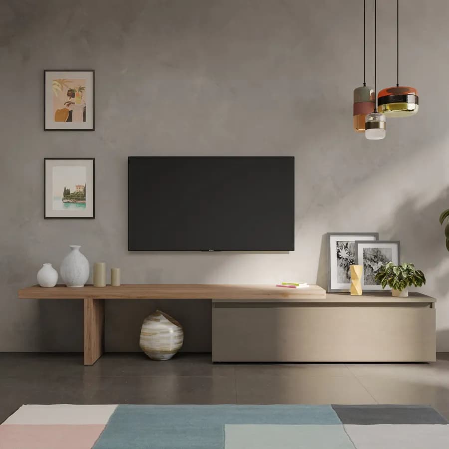 Mobile porta tv 184-270x44h cm cadiz con cassettone argilla - Clary