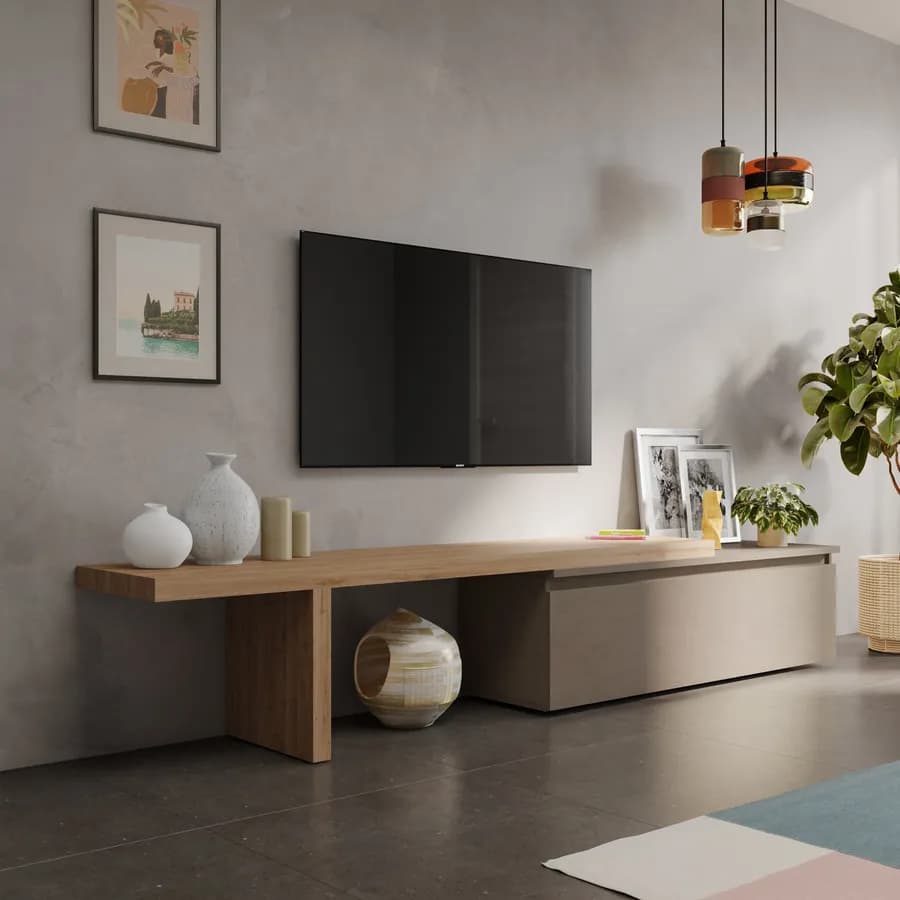 Mobile porta tv 184-270x44h cm cadiz con cassettone argilla - Clary