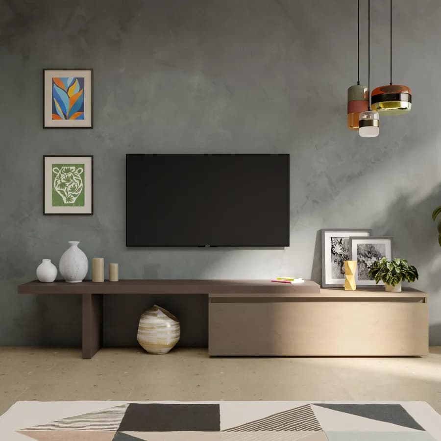 Mobile porta tv 184-270x44h cm bronzo con cassettone argilla - Clary