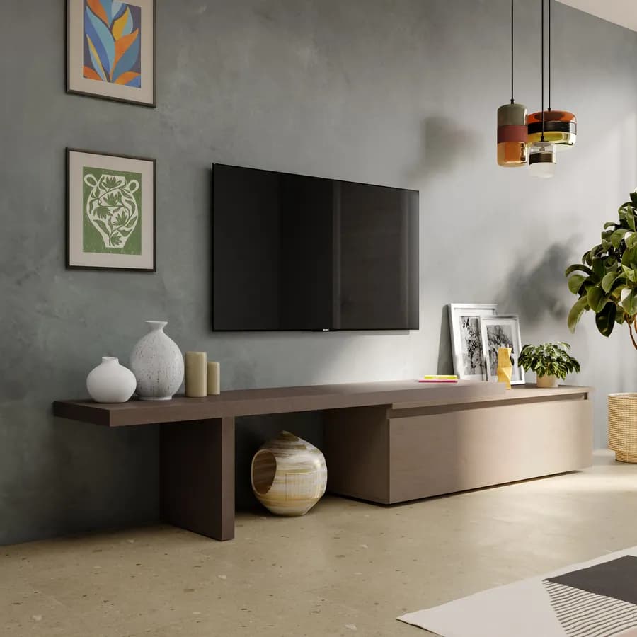 Mobile porta tv 184-270x44h cm bronzo con cassettone argilla - Clary